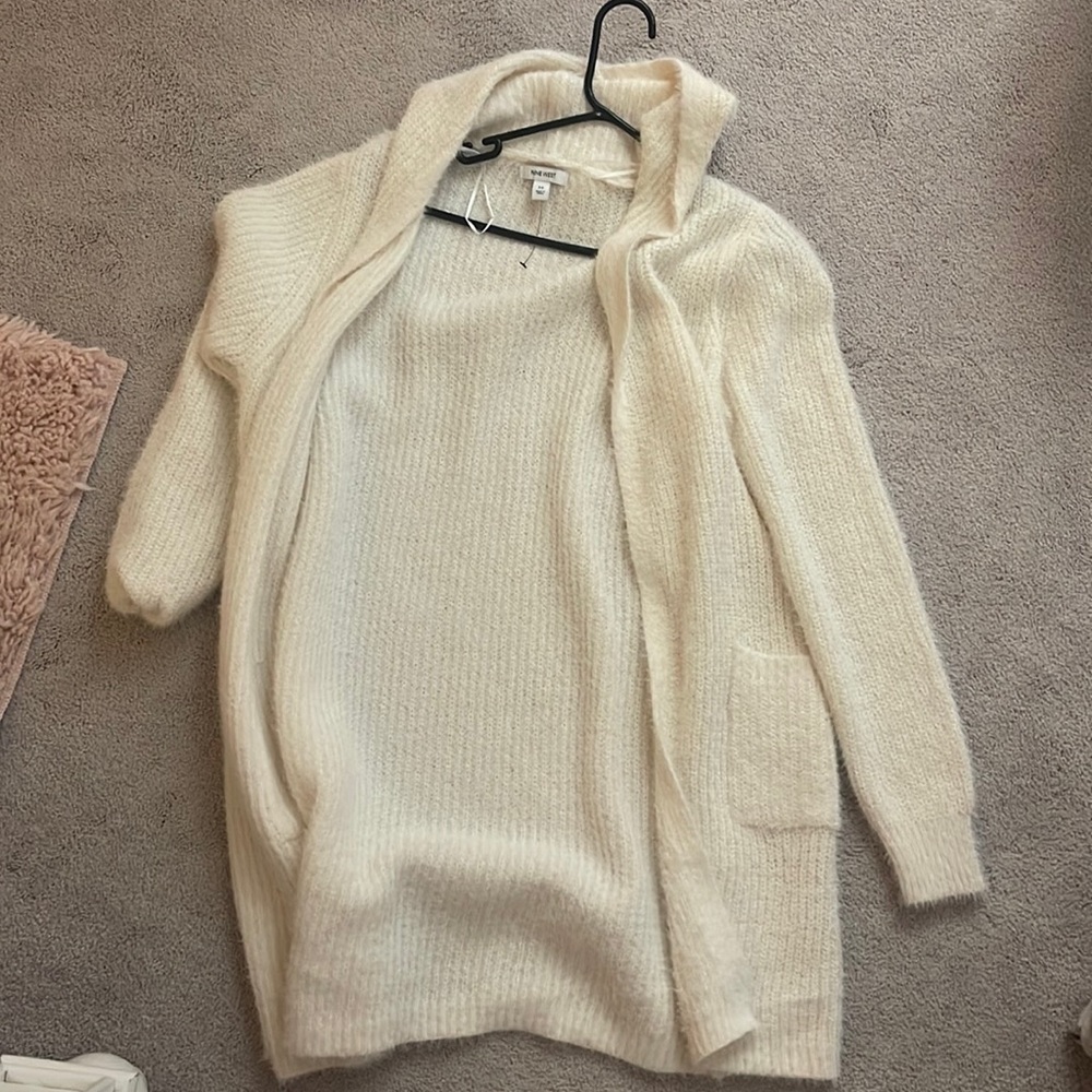 Long fuzzy cream cardigan